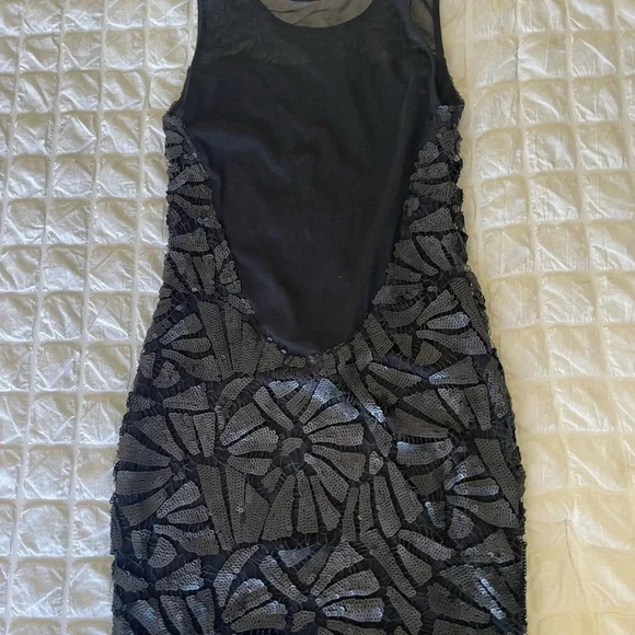 Sky Fedia Black Sequin Mesh Mini dress
